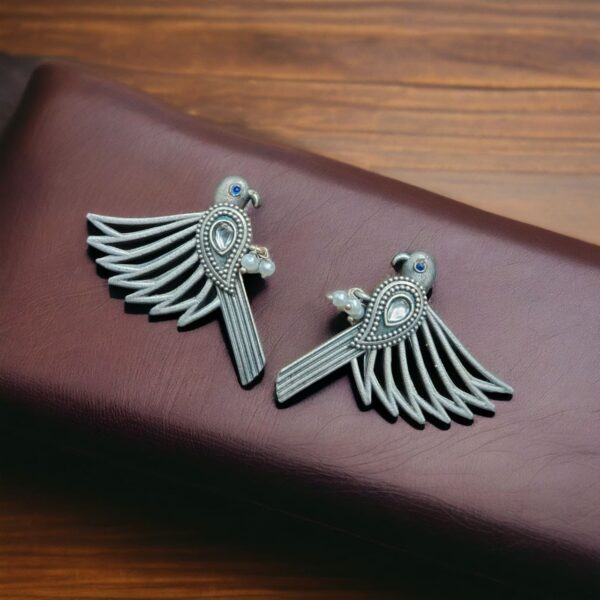 Fashionable Silver Replica Bird Stud Earrings | Perfect for Any Occasion - "White"