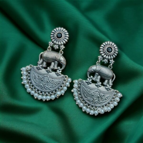 Premium Designer Elephant Earrings | Affordable Silver Replica Jewelry For Girls - "Black"