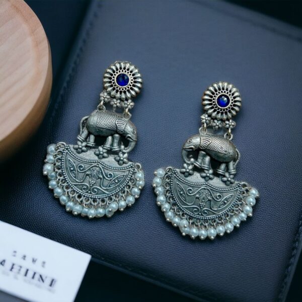 Premium Designer Elephant Earrings | Affordable Silver Replica Jewelry For Girls - "Blue"