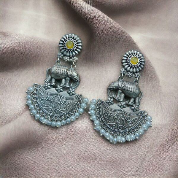 Premium Designer Elephant Earrings | Affordable Silver Replica Jewelry For Girls - "Yellow"