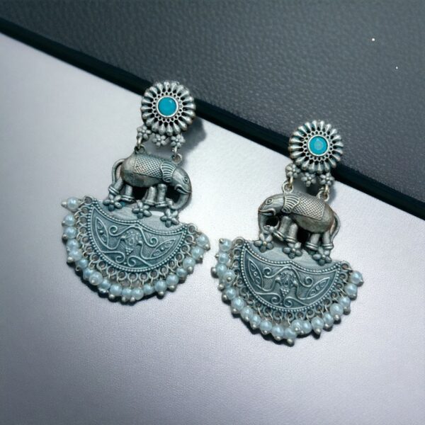 Premium Designer Elephant Earrings | Affordable Silver Replica Jewelry For Girls - "Aqua"