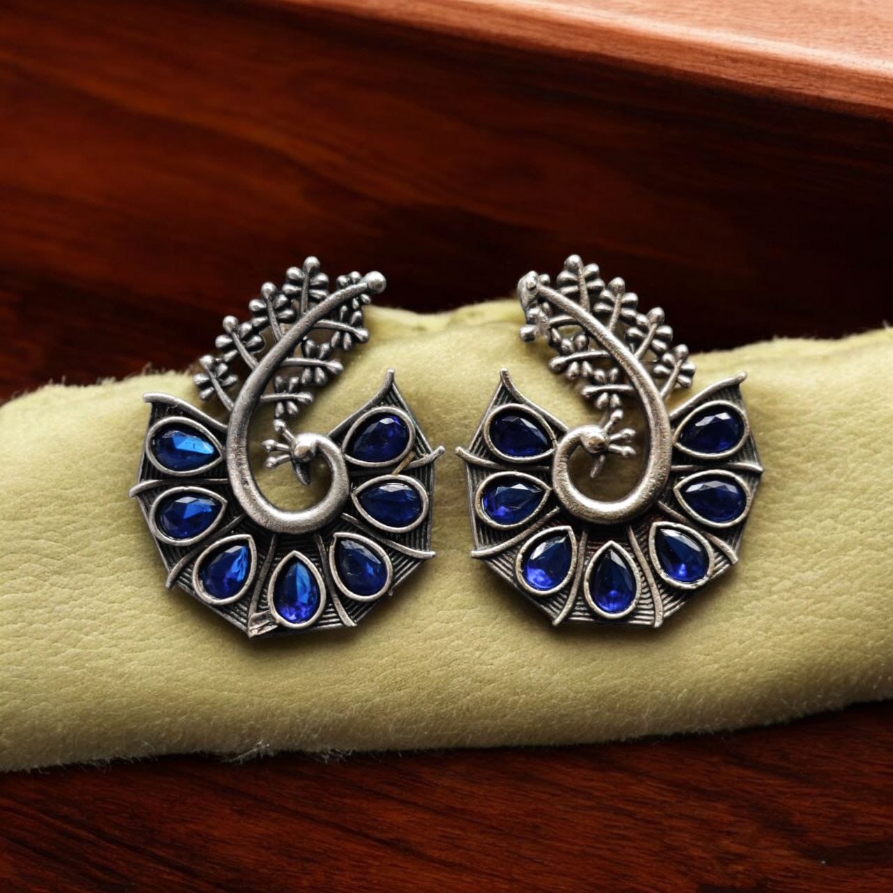 Stylish Oxidized Earrings with Unique Peacock Design & Stunning Stone Detailing - Image 4