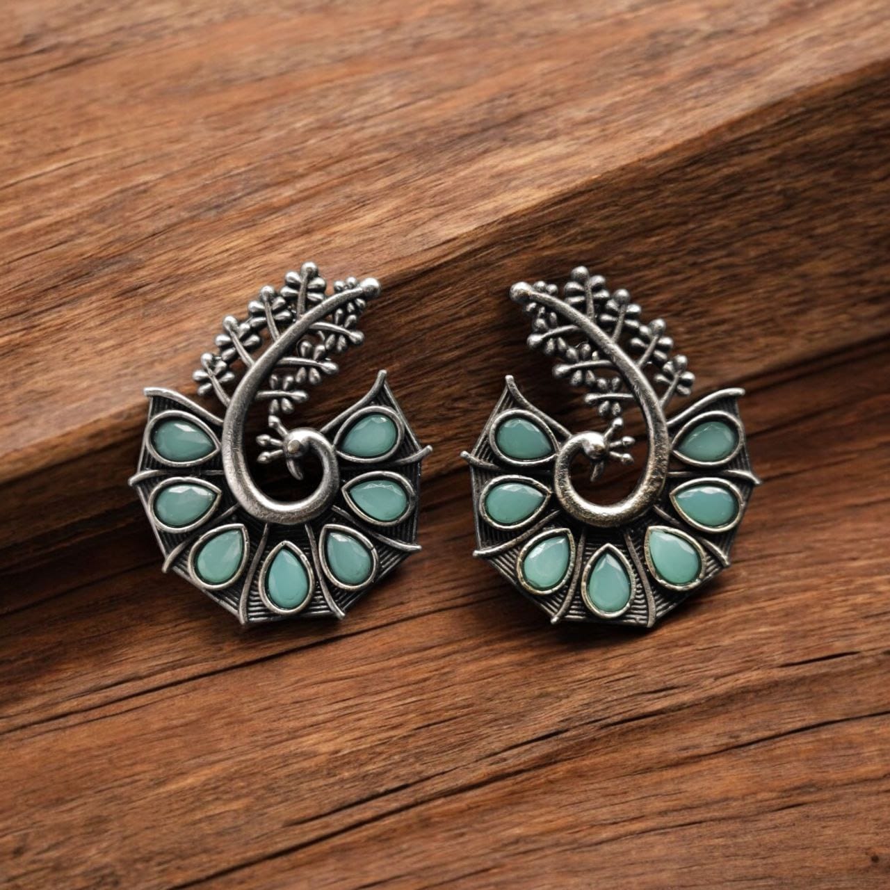 Stylish Oxidized Earrings with Unique Peacock Design & Stunning Stone Detailing - Image 5