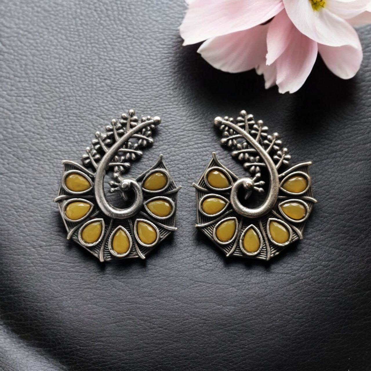 Stylish Oxidized Earrings with Unique Peacock Design & Stunning Stone Detailing - Image 6