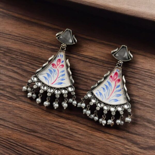 Colorful Hand-Painted Earrings With Monalisa Stone | Best Handcrafted Jewelry - "White"