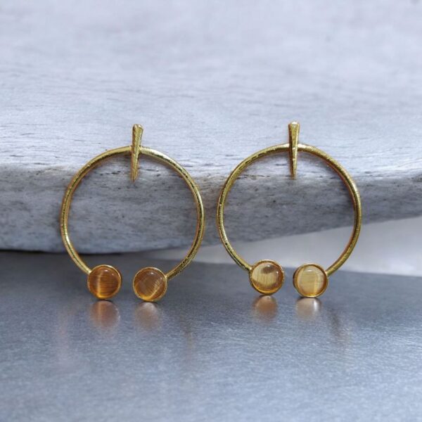 Contemporary Golden Monalisa Stone Circle Stud Earrings ? Best Jewelry - "Yellow"