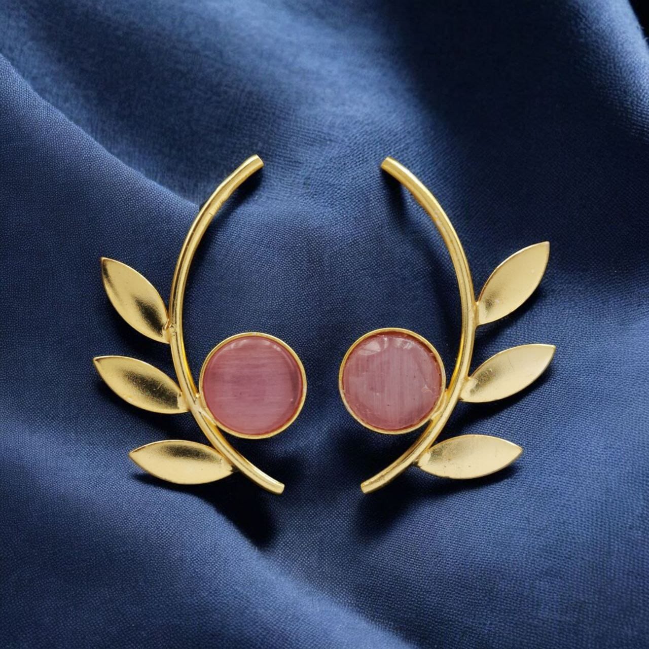 Western Style Gold-Plated Leaf Earrings with Monalisa Stone - Adorable Handmade jewelry - Image 10