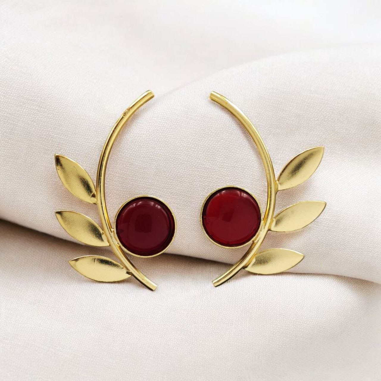 Western Style Gold-Plated Leaf Earrings with Monalisa Stone - Adorable Handmade jewelry - Image 8