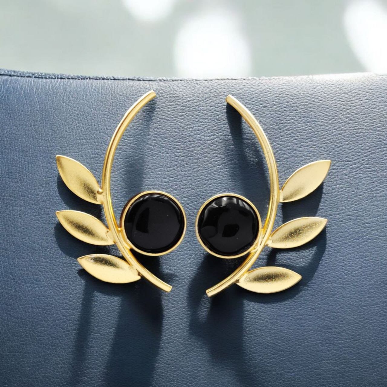 Western Style Gold-Plated Leaf Earrings with Monalisa Stone - Adorable Handmade jewelry - Image 4