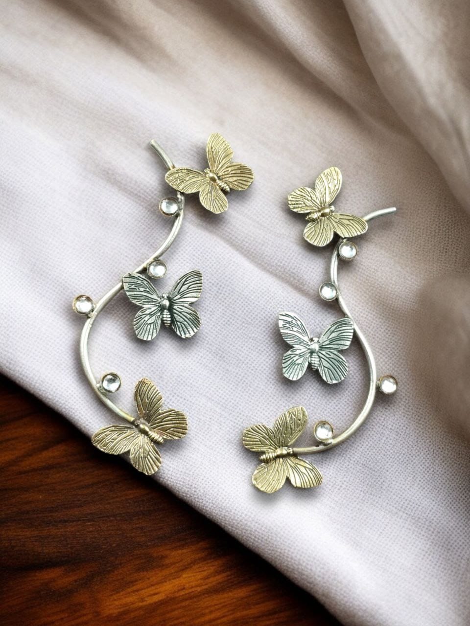 Oxidized Butterfly Stud Earrings | Lightweight Two-Tone Handmade Attractive Jewelry