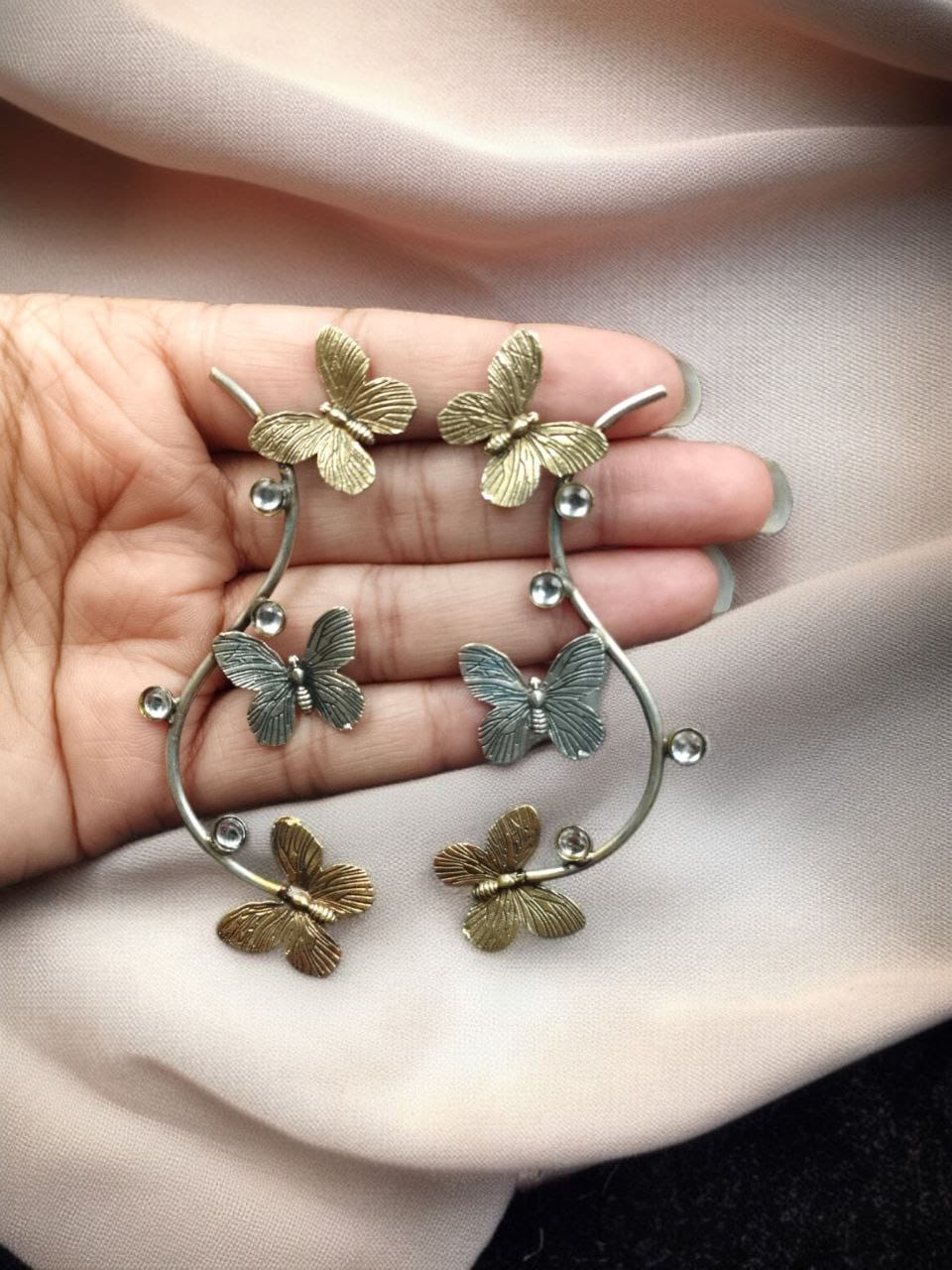 Oxidized Butterfly Stud Earrings | Lightweight Two-Tone Handmade Attractive Jewelry - Image 2