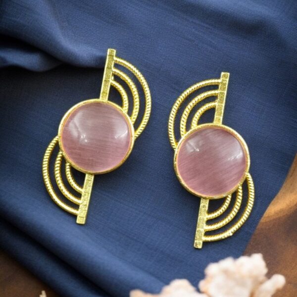 Exclusive Gold-Plated Stud With Stone | Light weighted Partywear Earring - "Baby Pink"