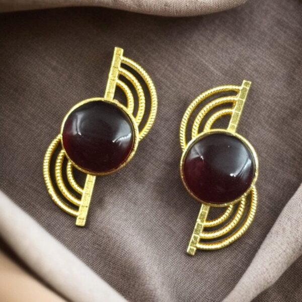 Exclusive Gold-Plated Stud With Stone | Light weighted Partywear Earring - "Red"