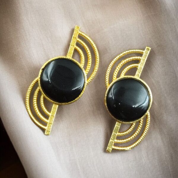 Exclusive Gold-Plated Stud With Stone | Light weighted Partywear Earring - "Black"