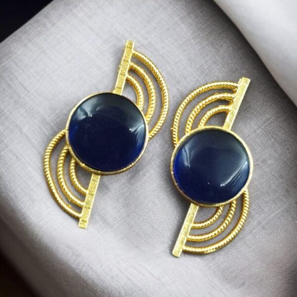 Exclusive Gold-Plated Stud With Stone | Light weighted Partywear Earring - "Blue"