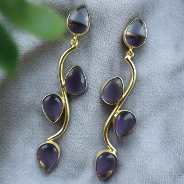 Light Weighted Gold Plated Long Earrings | Stones Dangler jewellery - "Amethist"