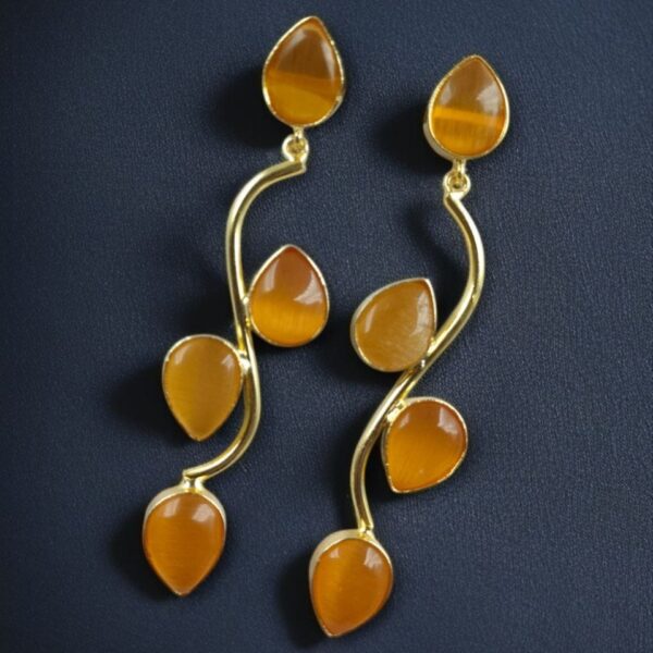 Light Weighted Gold Plated Long Earrings | Stones Dangler jewellery - "Yellow"