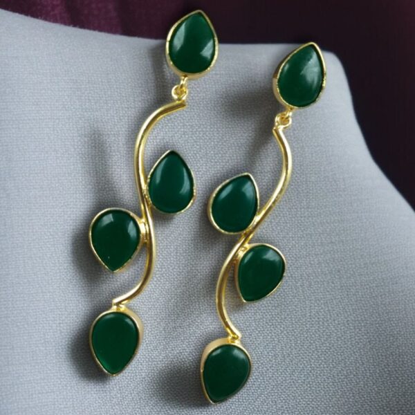 Light Weighted Gold Plated Long Earrings | Stones Dangler jewellery - "Green"