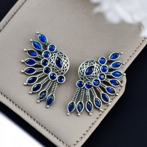 Handcrafted Ancient Feather Style Earrings | Silver Replica Wings Best Stone Work - "Blue"