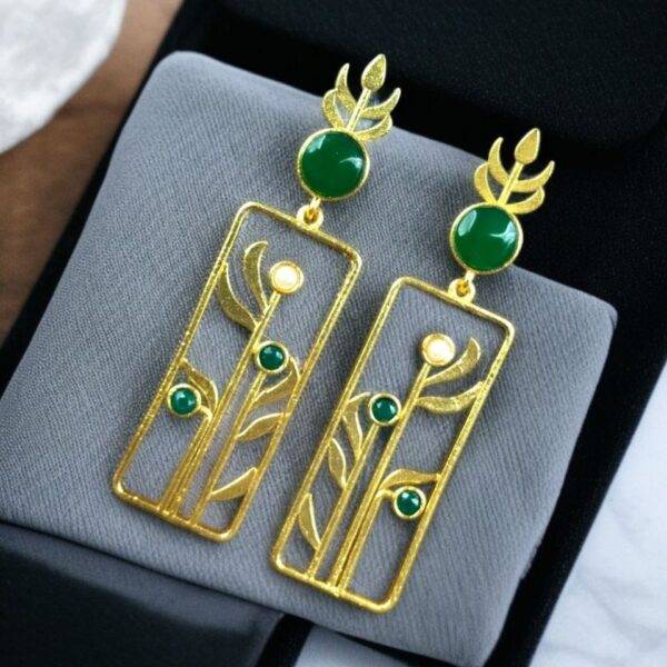 Premium Quality Gold Plated Stud Earrings | Aesthetic Leaf Style Stone Detail Jewellery - "Green"