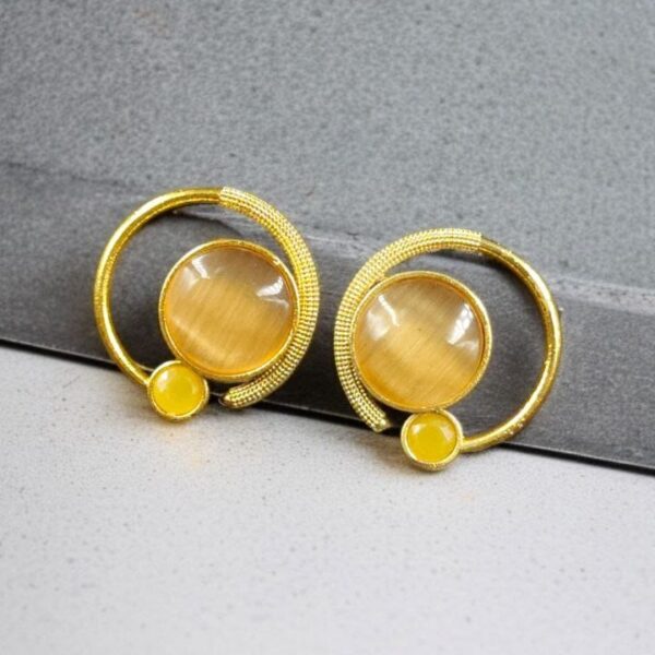 Premium Round Monalisa Stone Earrings | Best Western Contemporary Jewelry - "Yellow"