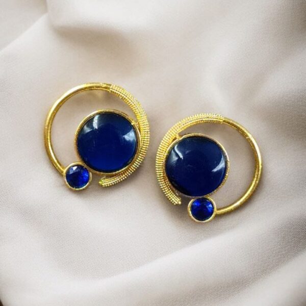 Premium Round Monalisa Stone Earrings | Best Western Contemporary Jewelry - "Blue"