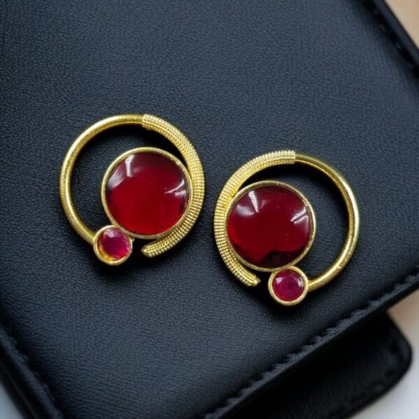 Premium Round Monalisa Stone Earrings | Best Western Contemporary Jewelry - "Red"