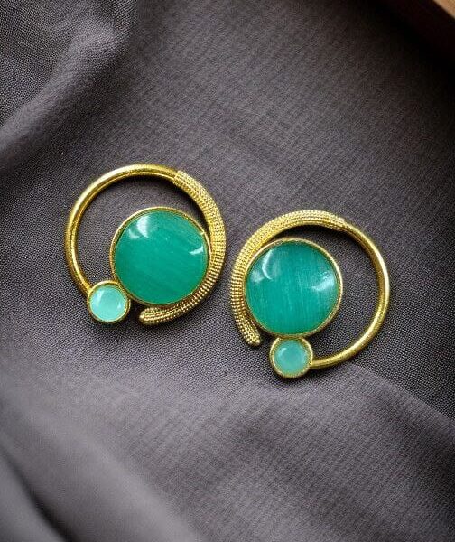 Premium Round Monalisa Stone Earrings | Best Western Contemporary Jewelry - "Mint"