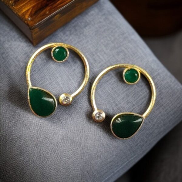 Premium Quality Golden Stone Earrings | Unique Western Style Light Weighted Stud - "Green