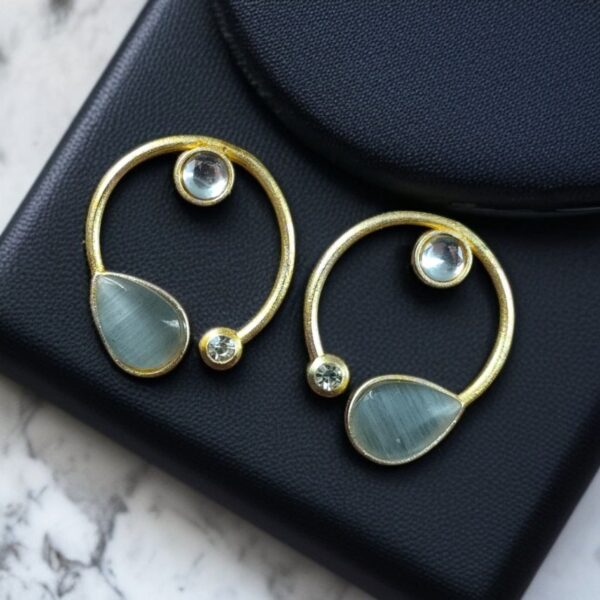 Premium Quality Golden Stone Earrings | Unique Western Style Light Weighted Stud - "Grey"