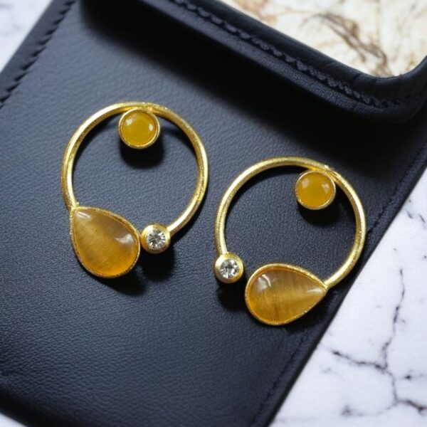 Premium Quality Golden Stone Earrings | Unique Western Style Light Weighted Stud - "Yellow"