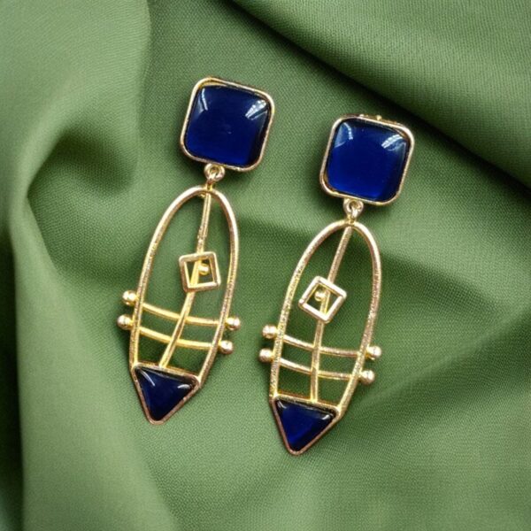 Modern Goldplated Monalisa Stone Earrings ? Best Stylish Western Elegance - "Blue"