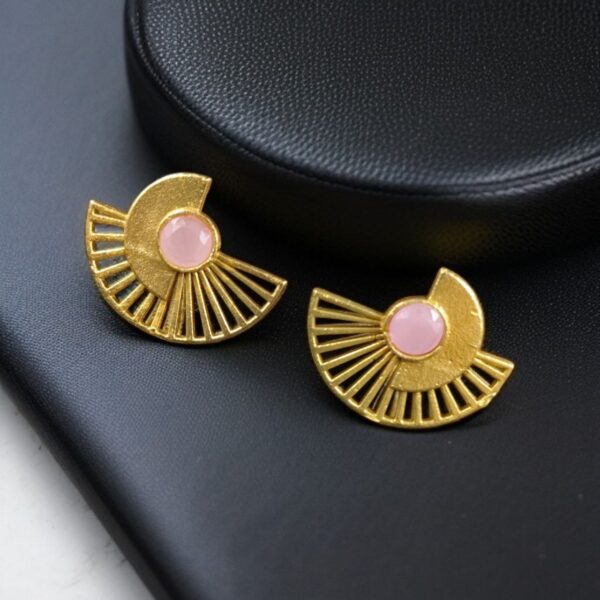 Modern Half-Circle Stone Earrings ? Contemprary Gold Plated Stylish Best Jewelry - "Baby Pink"