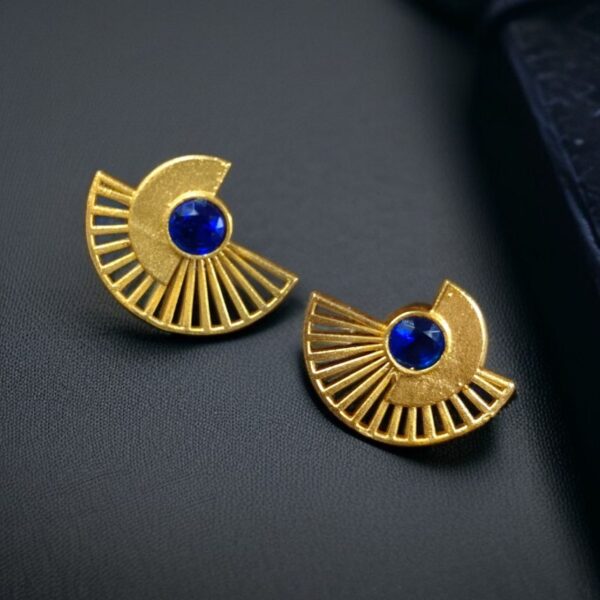 Modern Half-Circle Stone Earrings ? Contemprary Gold Plated Stylish Best Jewelry - "Blue"