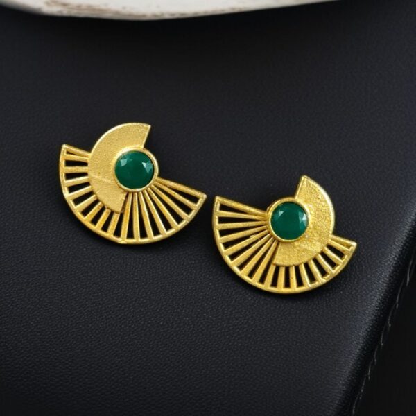 Modern Half-Circle Stone Earrings ? Contemprary Gold Plated Stylish Best Jewelry - "Green"