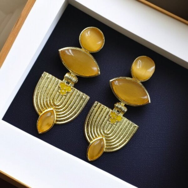 Luxury Gold Plated Stone Earrings | Unique Dangler Western Style Jewellery - 'Yellow"