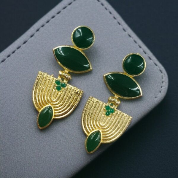 Luxury Gold Plated Stone Earrings | Unique Dangler Western Style Jewellery - "Green"