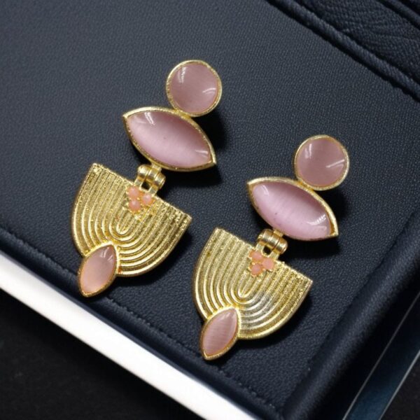 Luxury Gold Plated Stone Earrings | Unique Dangler Western Style Jewellery - "Baby Pink"