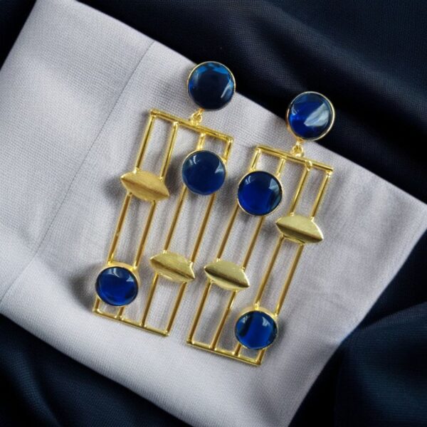 Traditional Indian Wedding Earrings ? Adorable Gold Plated Handmade Jewelry with Stone - 'Blue"