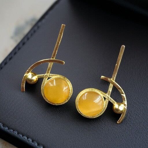 Party Wear Golden Earrings | Unique Stunning Gold Plated Stone Stud Jewelary - "Yellow"