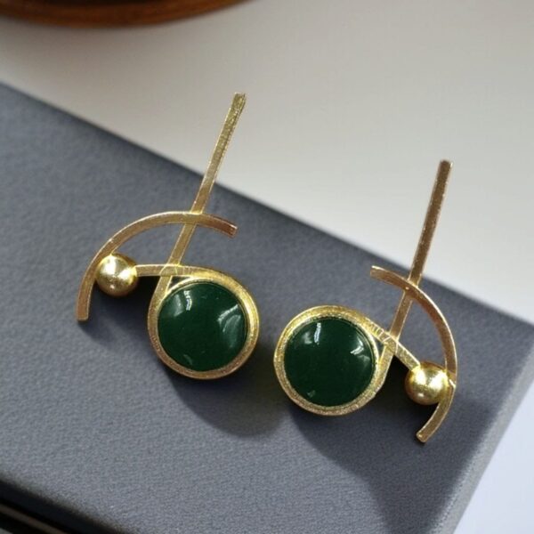 Party Wear Golden Earrings | Unique Stunning Gold Plated Stone Stud Jewelary - "Green"