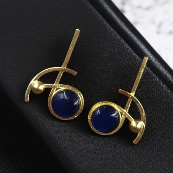 Party Wear Golden Earrings | Unique Stunning Gold Plated Stone Stud Jewelary - "Blue"