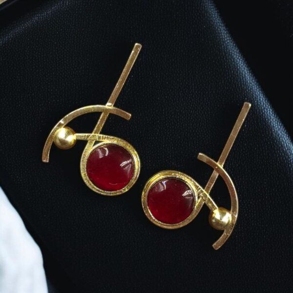 Party Wear Golden Earrings | Unique Stunning Gold Plated Stone Stud Jewelary - Red"