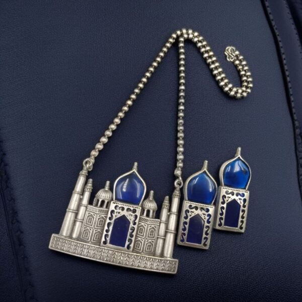 Handcrafted Taj Mahal Necklace Set | Best Oxidised Indian jewellery in Modern Art - "Blue"