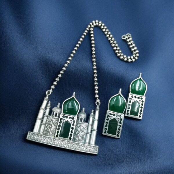 Handcrafted Taj Mahal Necklace Set | Best Oxidised Indian jewellery in Modern Art - "Green"