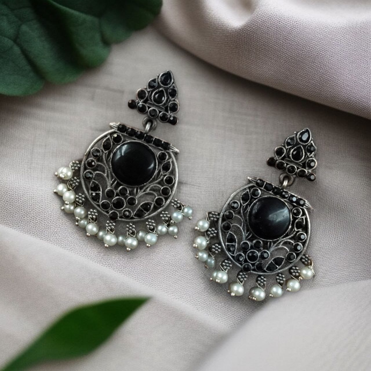 Designer Floral Earrings | Unique Dangler Silver Replica Stud With Stone Detailing - Image 9