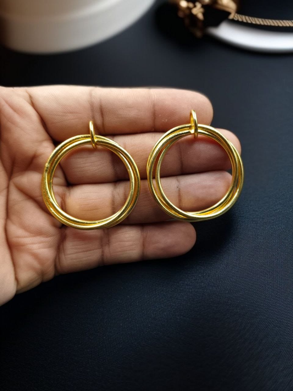 Gold Plated Geometric Stud Earrings | Unique Western Style Partywear Jewellery - Image 3