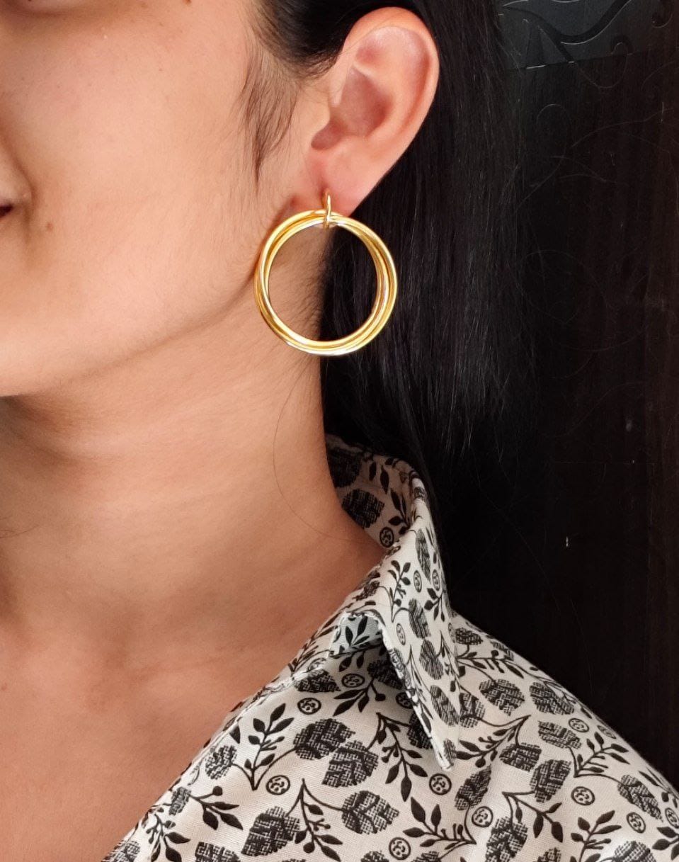 Gold Plated Geometric Stud Earrings | Unique Western Style Partywear Jewellery
