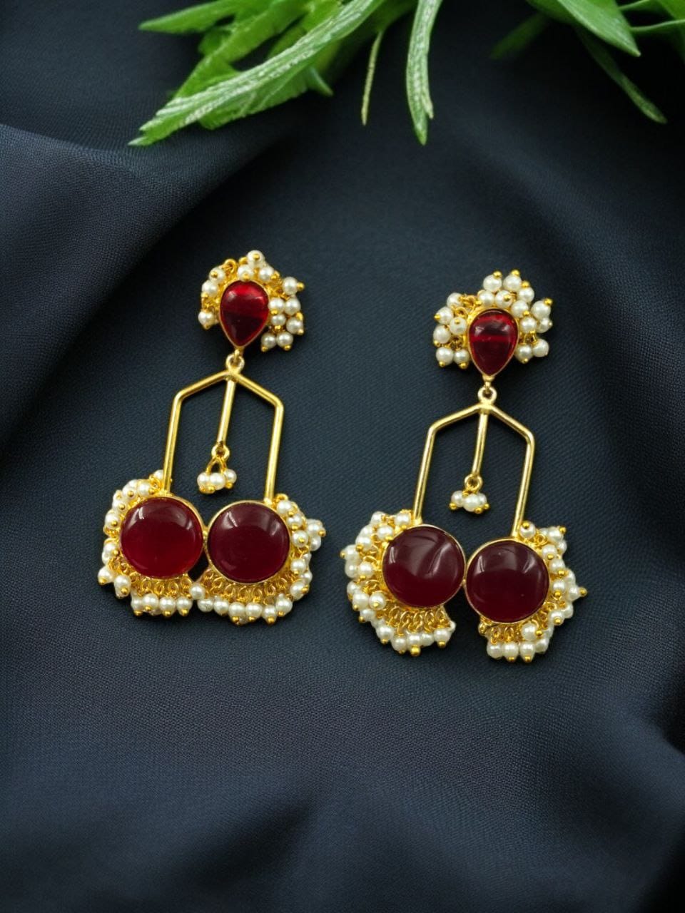 Gold Plated Beautiful Monalisa Stone Pearl Dangler Earrings ? Traditional Party Wear Jewelry - Image 7