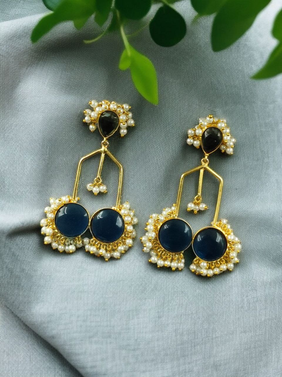 Gold Plated Beautiful Monalisa Stone Pearl Dangler Earrings ? Traditional Party Wear Jewelry - Image 6